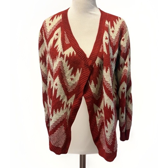 Ci Sono Sweaters - Vintage Ci‎ Sono Cardigan Sweater Womens S/M Red Tribal Aztec Knit Open Front